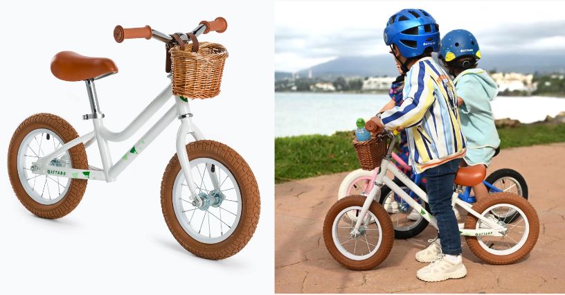 Bambini con il casco che giocano con le bici senza pedali ATTABO Ace 12"