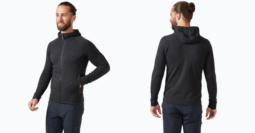 Mężczyzna prezentuje polar rozpinany męski Rab Nexus Hoody
