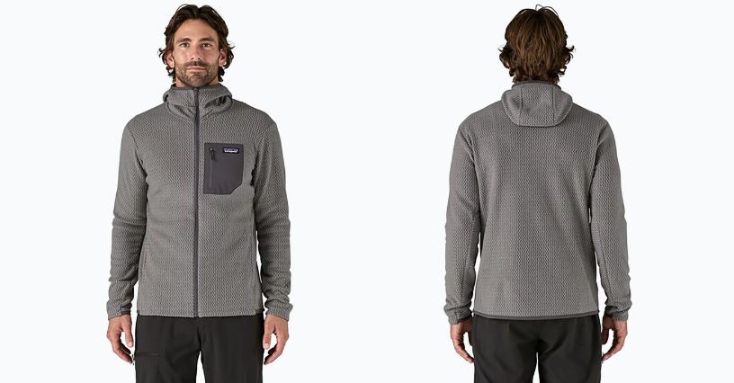 Mężczyzna ubrany w polar z kapturem Patagonia R1 Air Full-Zip