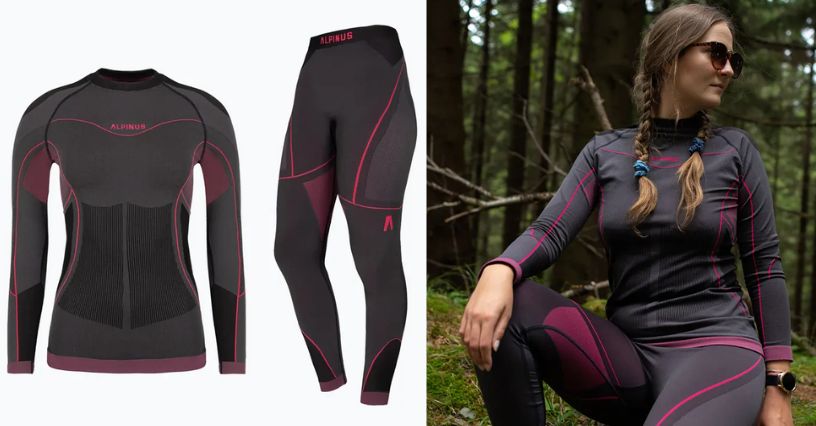 Kobieta ubrana w zestaw bielizny termoaktywnej damskiej Alpinus Tactical Mora