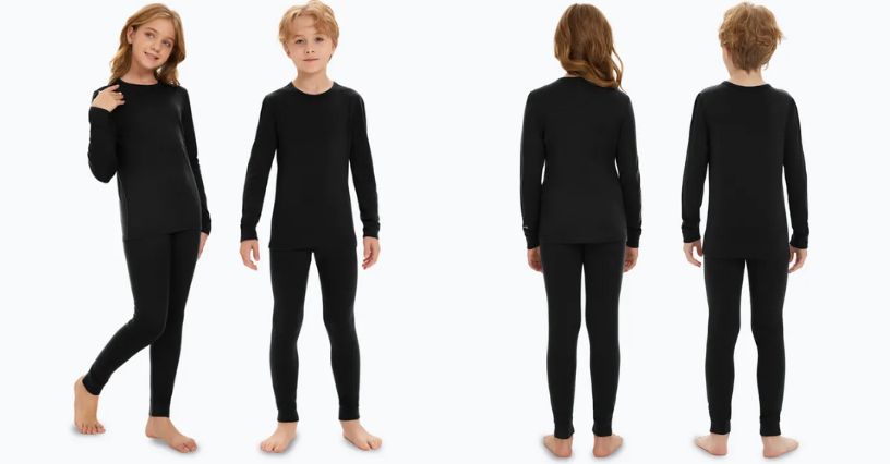 Dziewczynka i chłopiec w komplecie bielizny termoaktywnej WOOLCANO Merino 100% SET0683