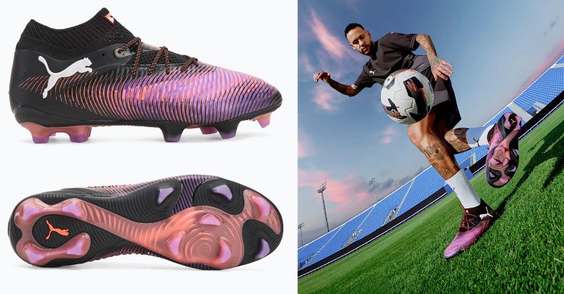 Piłkarz Neymayer w korkach ze skarpetą PUMA Future 8 Ultimate FG