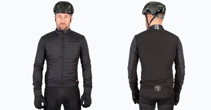 Mężczyzna w kasku i kurtce rowerowej na zimę Endura Pro Primaloft II