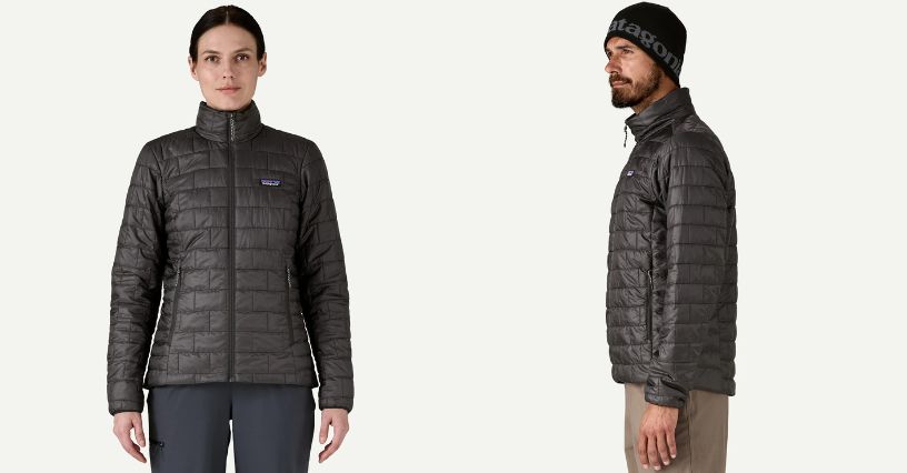 Kobieta i mężczyzna prezentują kurtki ocieplane Patagonia Nano Puff