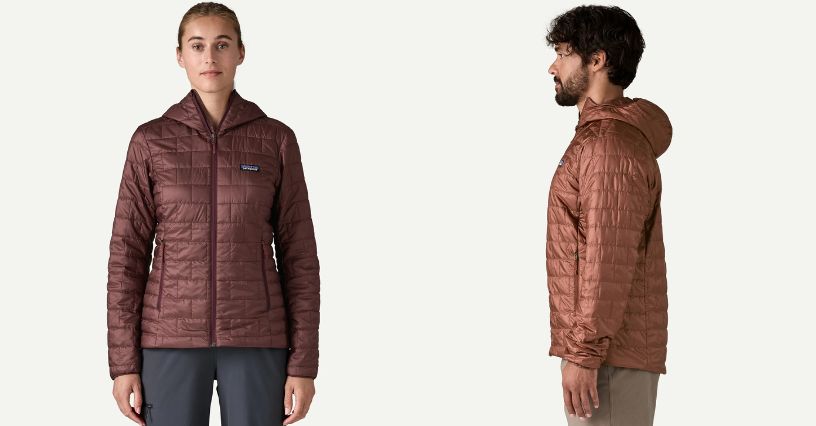 Kobieta i mężczyzna w kurtkach z kapturem Patagonia Nano Puff Hoody