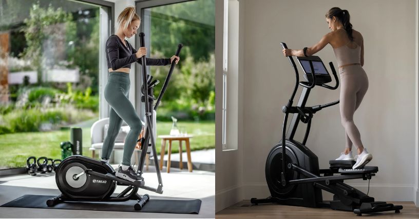Kobiety ćwiczące na orbitrekach w domowym zaciszu