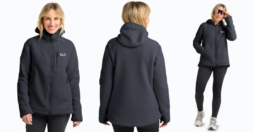 Kobieta w bluzie polarowej rozpinanej z kapturem damska Jack Wolfskin Cradle Mountain Pile Full Zip