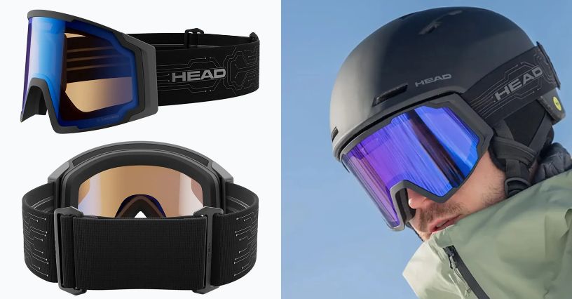 Narciarz w kasku i goglach narciarskich HEAD Neves Sunscreen