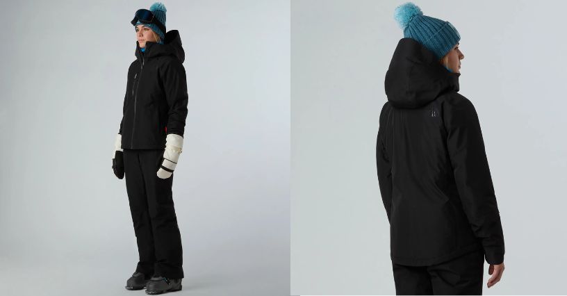 Kobieta w czarnej kurtce narciarskiej The North Face Descendit 