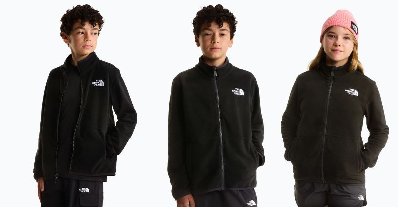 Chłopiec i dziewczynka w czapce zimowej ubrani w dziecięce polary The North Face Glacier Full Zip