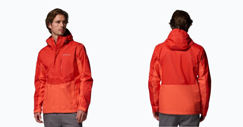 Mężczyzna w kurtce przeciwdeszczowej Columbia Pouring Adventure III 