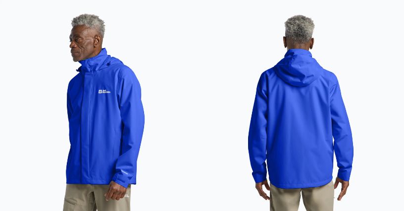 Mężczyzna w kurtce przeciwdeszczowej Jack Wolfskin Trailtime 2L
