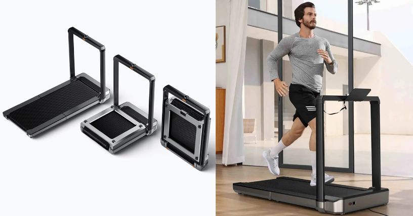 Mężczyzna trenujący w domu na składanej bieżni do chodzenia i biegania Kingsmith X23 WalkingPad 