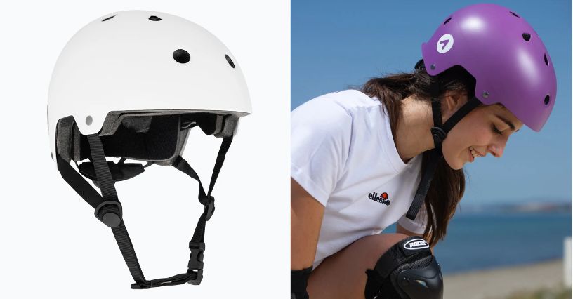 Kobieta w kasku do skatingu ATTABO Genes podczas jazdy na rolkach