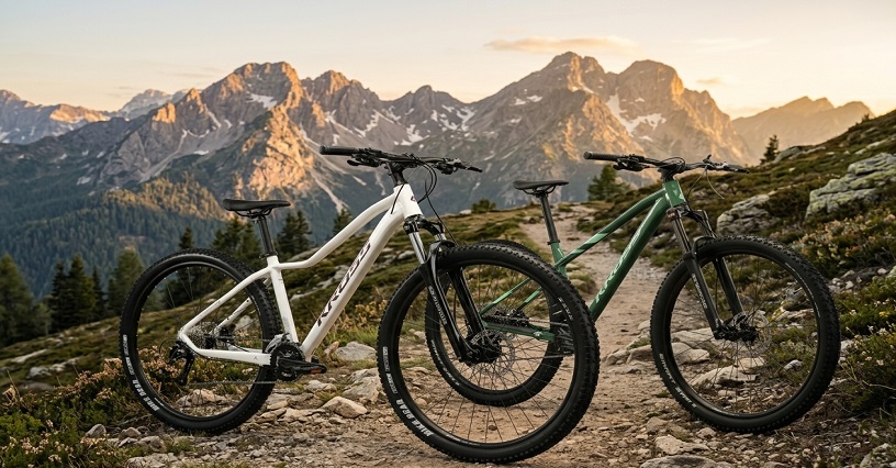Rowery górskie KROSS Lea i KROSS Level na górskiej ścieżce