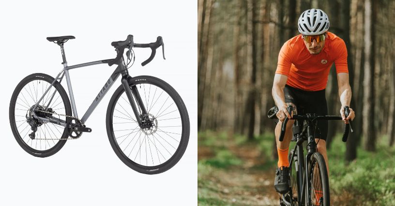 Mężczyzna jadący po leśnej ścieżce na rowerze gravel Attabo GRADO 2.0