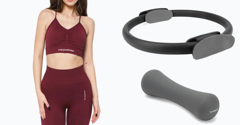Bezszwowy komplet treningowy Carpatree, obręcz do pilatesu i mały hantel neoprenowy