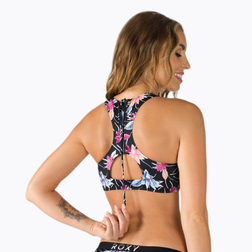 Góra od stroju kąpielowego ROXY Active Crop Top anthracite/floral flow