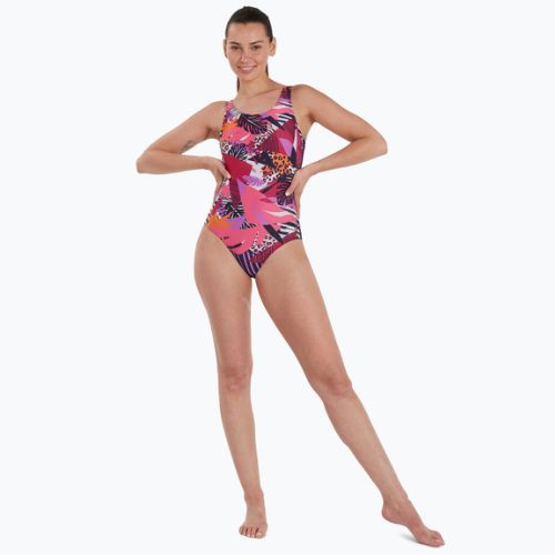 Strój pływacki jednoczęściowy damski Speedo Allover U-Back leaf true navy/fluo pink/salso