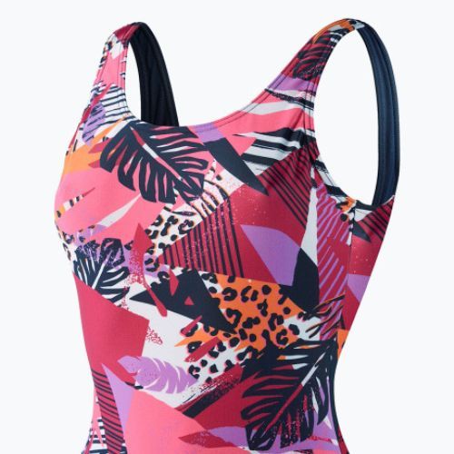 Strój pływacki jednoczęściowy damski Speedo Allover U-Back leaf true navy/fluo pink/salso