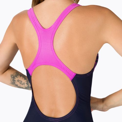Strój pływacki jednoczęściowy damski Speedo Medley Logo Medalist true navy/neon orchid