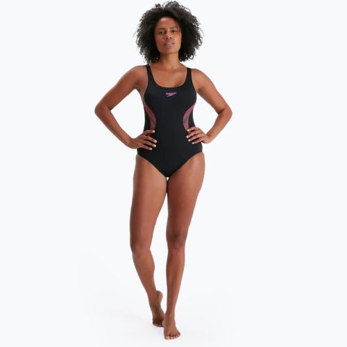 Strój pływacki jednoczęściowy damski Speedo Placement Muscleback black/neon orchid/fluo tang
