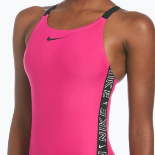 Strój pływacki jednoczęściowy damski Nike Logo Tape Fastback pink prime