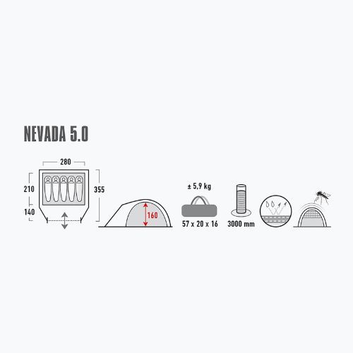 Namiot kempingowy 5-osobowy High Peak Nevada 5 nimbus grey