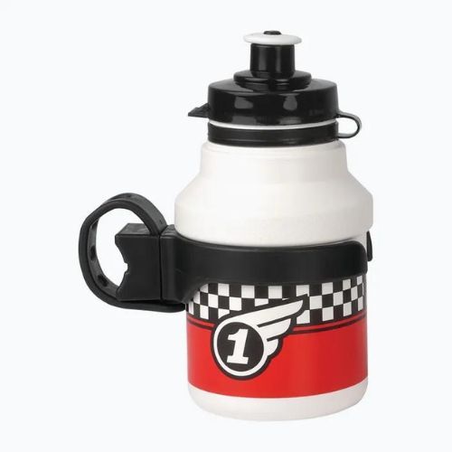 Bidon rowerowy z koszykiem dziecięcy Polisport Race+ 300 ml white/red