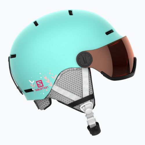 Kask narciarski dziecięcy Salomon Grom Visor Jr aruba glossy/tonic orange