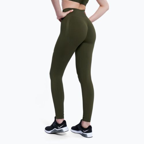 Legginsy treningowe damskie Gym Glamour Push Up khaki