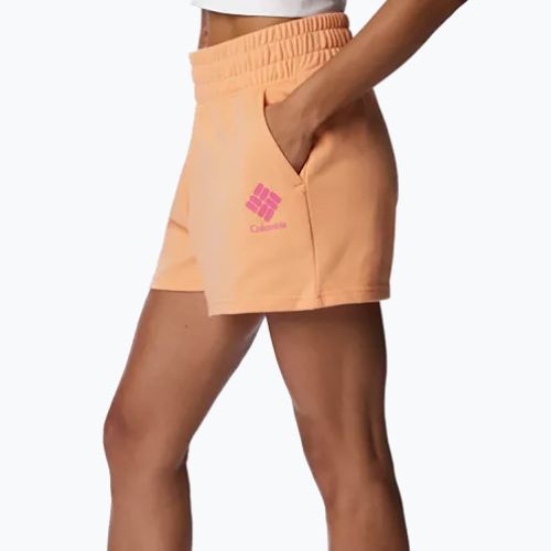 Spodenki trekkingowe damskie Columbia Logo III French Terry peach/wild geranium logo