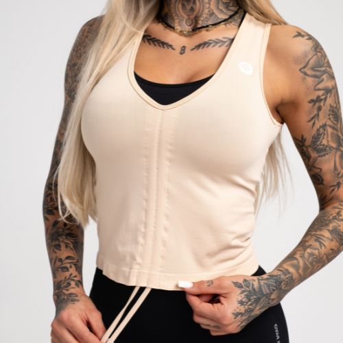 Top treningowy damski Gym Glamour Ściągany beige