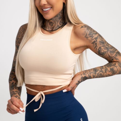 Top treningowy damski Gym Glamour Wiązany beige