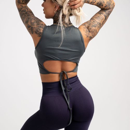 Top treningowy damski Gym Glamour Wiązany silver grey