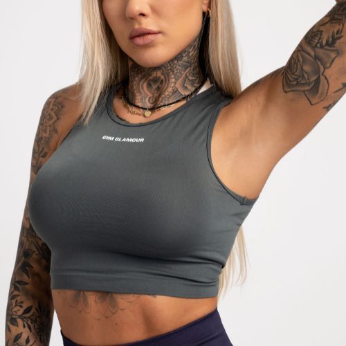 Top treningowy damski Gym Glamour Wiązany silver grey