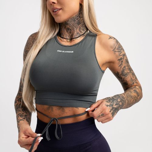 Top treningowy damski Gym Glamour Wiązany silver grey