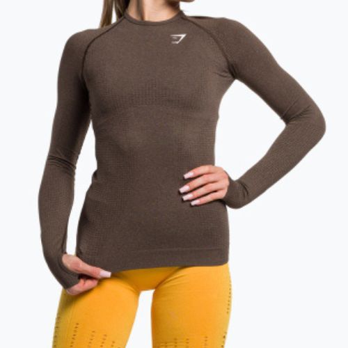 Longsleeve treningowy damski Gymshark Vital Seamless Top brown/white