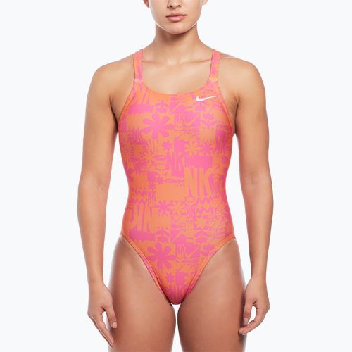 Strój pływacki jednoczęściowy damski Nike Hydrastrong Multi Print Fastback total orange