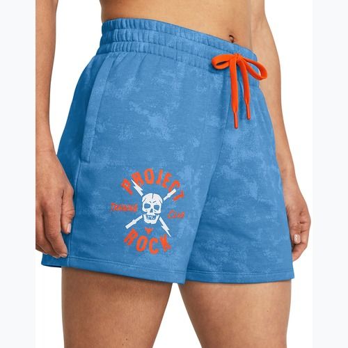 Spodenki treningowe damskie Under Armour Project Rock Underground Terry viral blue/phoenix/white