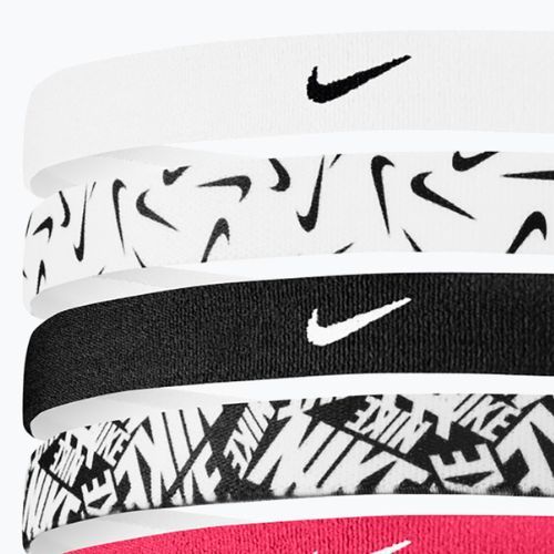 Opaski na głowę Nike Headbands Printed 6 szt. white/aster pink/black
