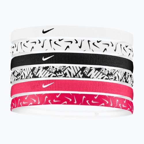Opaski na głowę Nike Headbands Printed 6 szt. white/aster pink/black