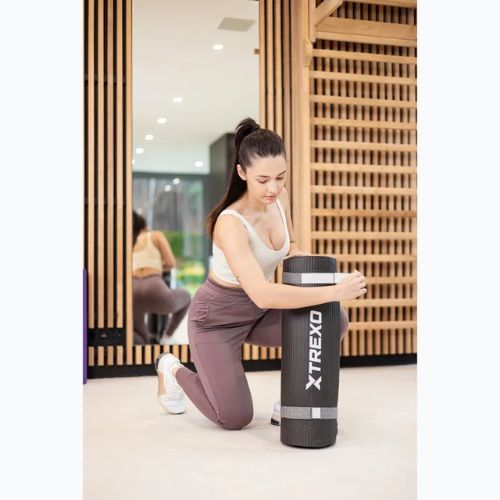 Mata do ćwiczeń XTREXO 15 mm z pasem czarny