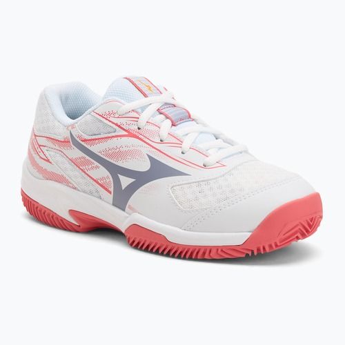 Buty do tenisa dziecięce Mizuno Break Shot 5 Jr CC white/blue granite/calypso coral