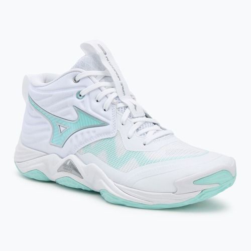 Buty do siatkówki damskie Mizuno Wave Momentum Elite Mid white/blue tint