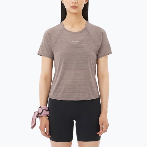 Koszulka do biegania damska Salomon Shakeout Air Cropp iron