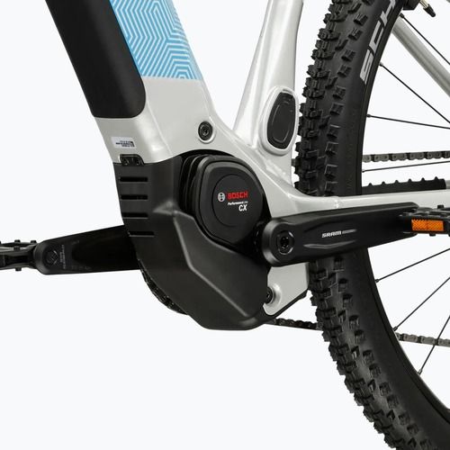 Rower elektryczny damski KROSS Influx Hyb 5.0 W 27.5 el. 800 Wh srebrny/niebieski/połysk