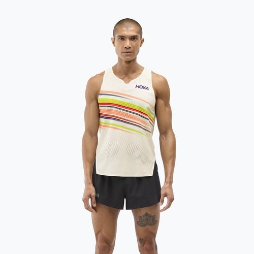 Koszulka do biegania męska HOKA Race Day Singlet alabaster flare