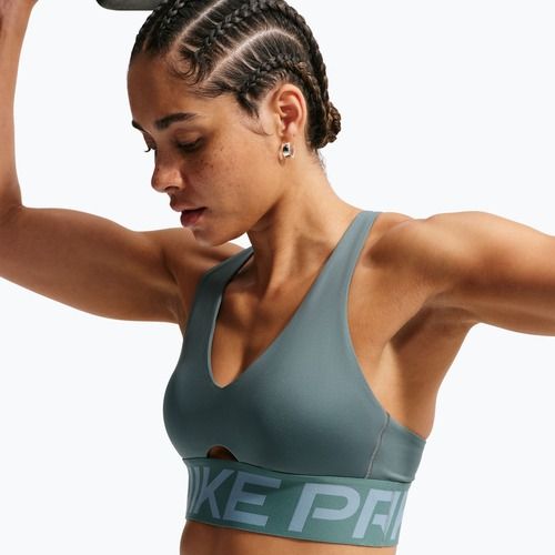 Biustonosz treningowy Nike Pro Sculpt Medium Support mineral slate/denim turquoise/white