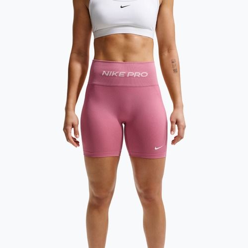 Spodenki treningowe damskie Nike Pro Seamless High Waisted Biker 5" peony/white